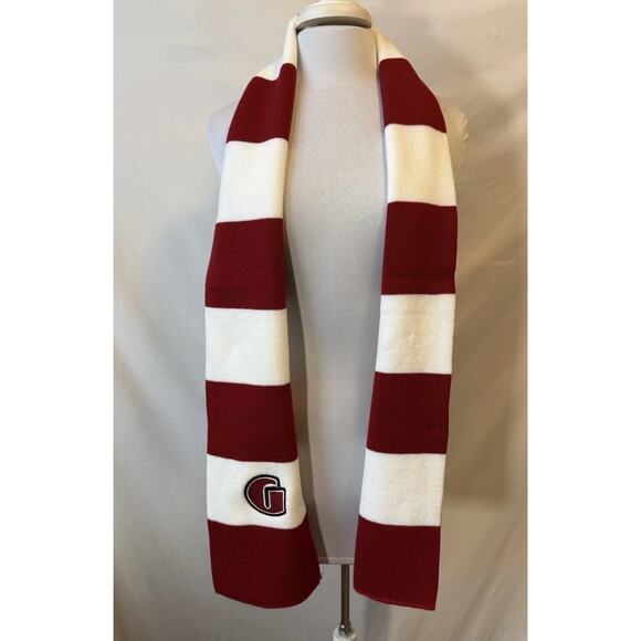 Classic Winter Red White Stripe Embroidered G Knit Scarf Holiday Christmas Team - Picture 3 of 6